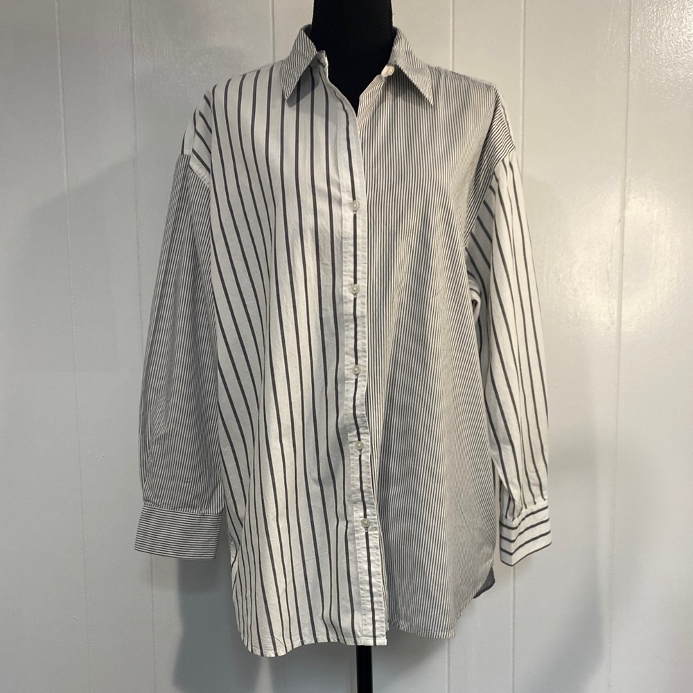 Banana Republic Mixed Stripe Button Down Shirt | Oversized Cotton | Size L